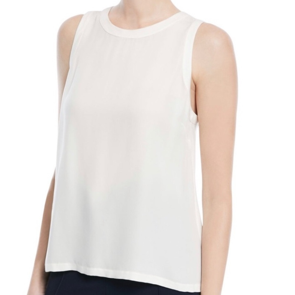 Veronica Beard 💯 Silk Mina Shell Off White Sheer Overlay Back Top Size 0 - Picture 9 of 10
